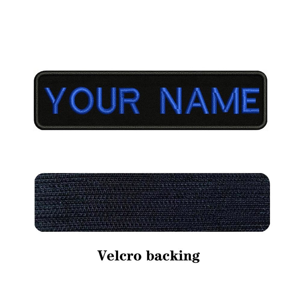 URBAN Wanted Appliques & Patches Blue text Custom Name Patch Black