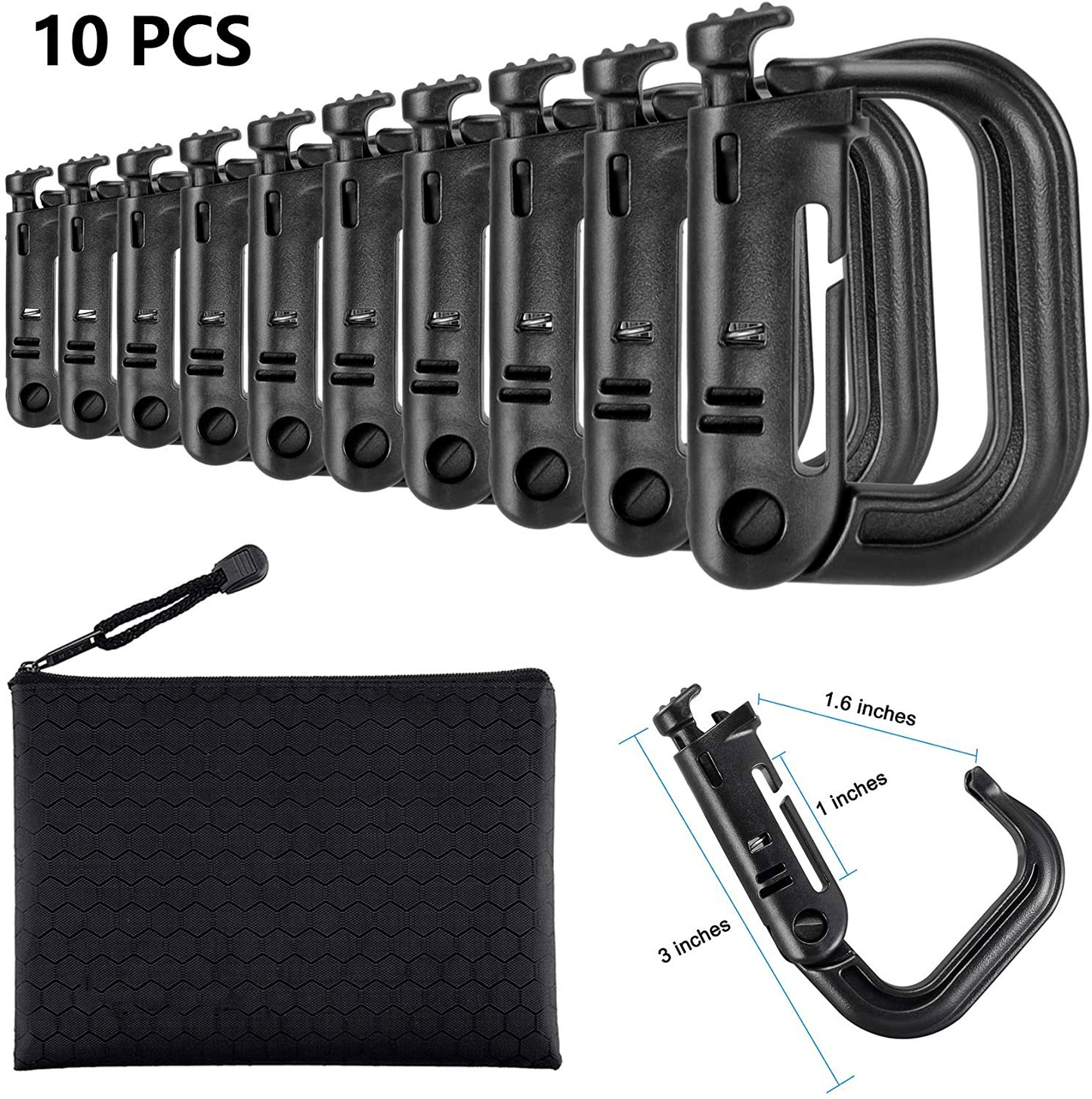 URBAN Wanted Black 10x D-Ring Locks For Ultimate Backpack MOLLE Webbing Straps System